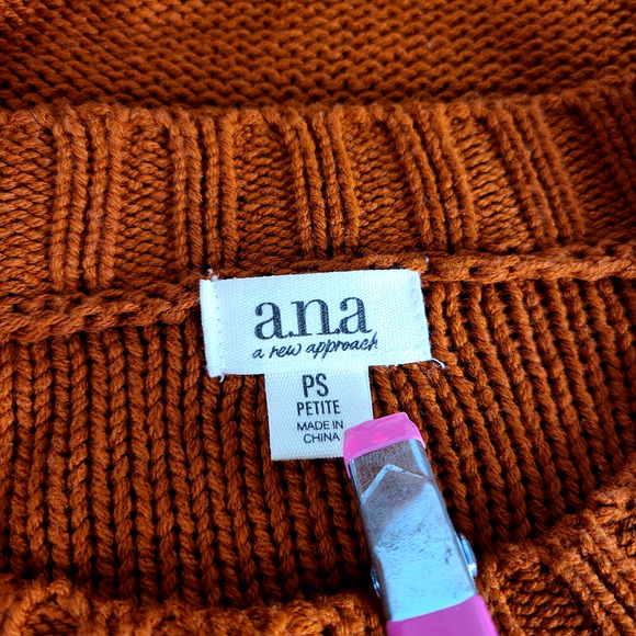ANA Cable Knit Sweater Petite Small Bishop Sleeve Rust Orange Fringe Bohemian - Picture 8 of 13